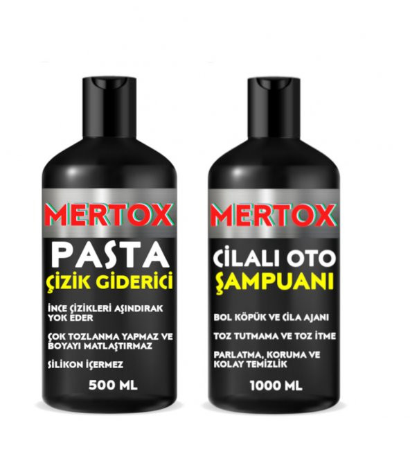 MERTOX ARAÇ ARABA OTOMOBİL OTO TEMİZLİK SETİ ÜRÜNLERİ-CİLALI OTO ŞAMPUANI+İNCE ÇİZİK GİDERİCİ PASTA 2X500ML MALZEMELERİ ürün görseli 1