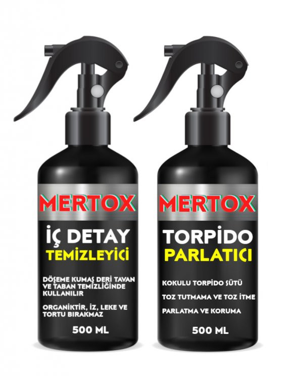 MERTOX ARAÇ ARABA OTOMOBİL OTO TEMİZLİK SETİ ÜRÜNLERİ - İÇ DETAY TEMİZLEME + TORPİDO PARLATICI 2X500ML MALZEMELERİ ürün görseli 1
