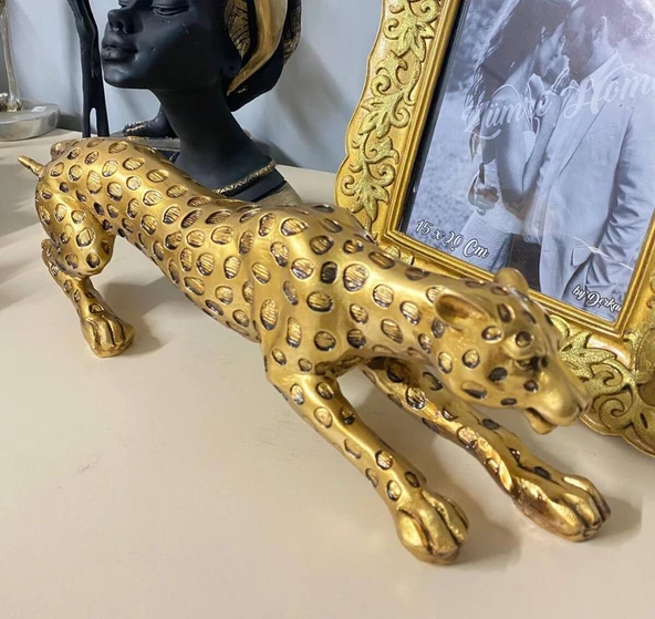 Leopar Eskitme Gold Dekoratif Biblo - Resim 2
