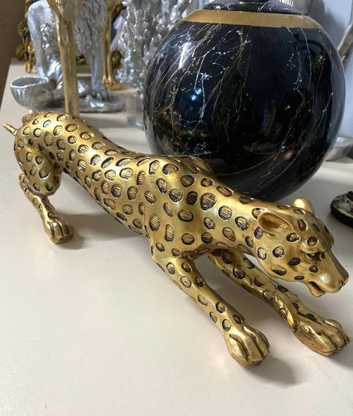 Leopar Eskitme Gold Dekoratif Biblo - Resim 3