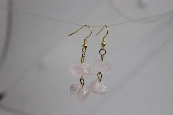 Pembe Kuvars Ham Taş Küpe (açık pembe ) ürün görseli 1