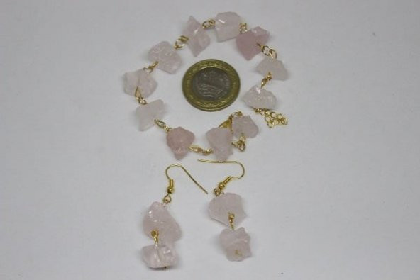 Pembe Kuvars Ham Taş Küpe (açık pembe ) - Resim 3