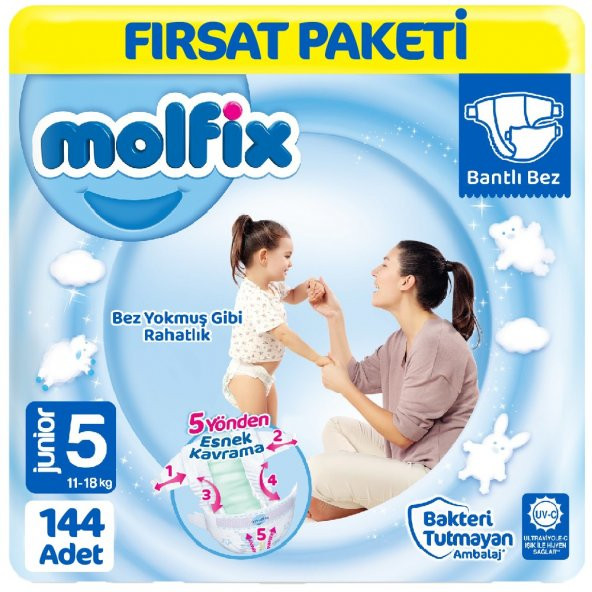 Molfix Bebek Bezi 5 Beden Fırsat Paketi 48x3 144 Adet ürün görseli 1
