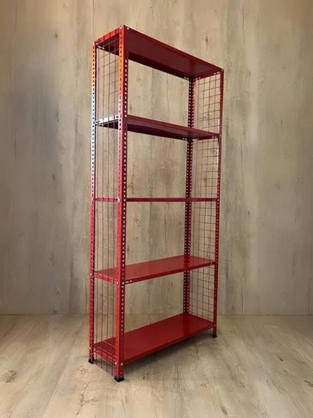 5 Katlı Renkli Tel Kafes Çelik Raf - Dekoratif Raf  Kırmızı 43x93 cm 200 cm ürün görseli 1