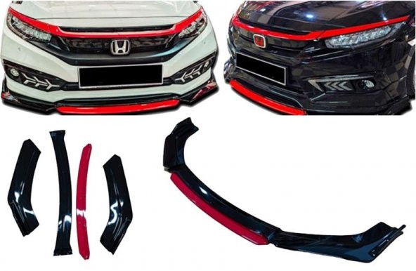 Peugeot 407 Uygun Universal Flaplı 4 Parça Lip Piano Black Kırmızı Dilli ürün görseli 1