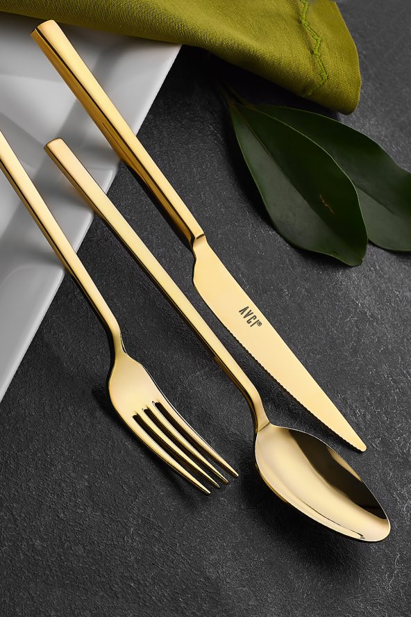Klas Titanyum Parlak Gold 60 Parça Çatal Kaşık Bıçak Takımı 18/10 Paslanmaz Çelik (Bıçaklı) ürün görseli 1