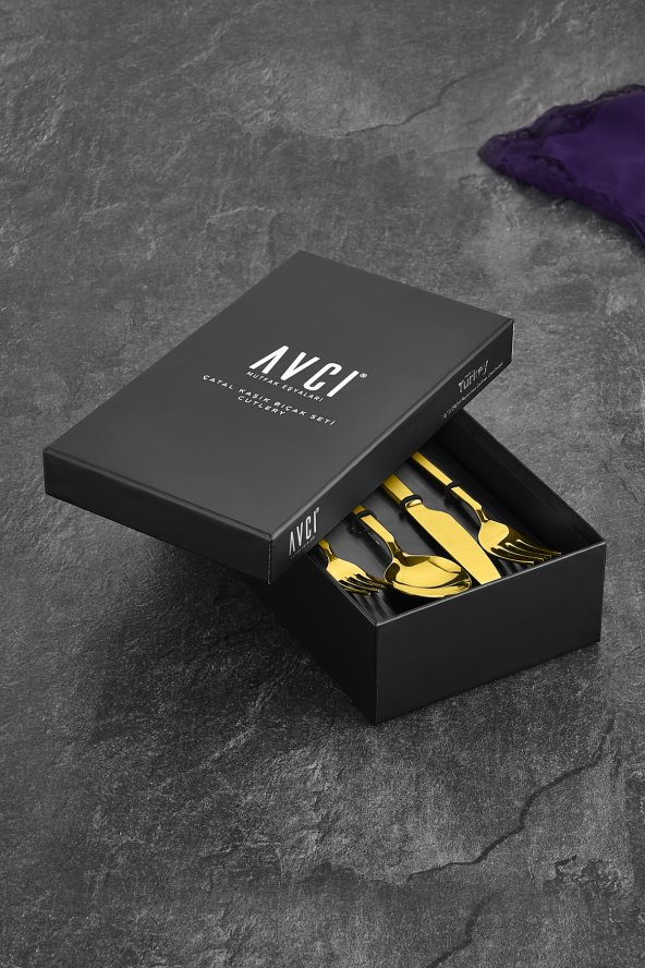 Klas Titanyum Parlak Gold 24 Parça Çatal Kaşık Bıçak Takımı 18/10 Paslanmaz Çelik ürün görseli 1