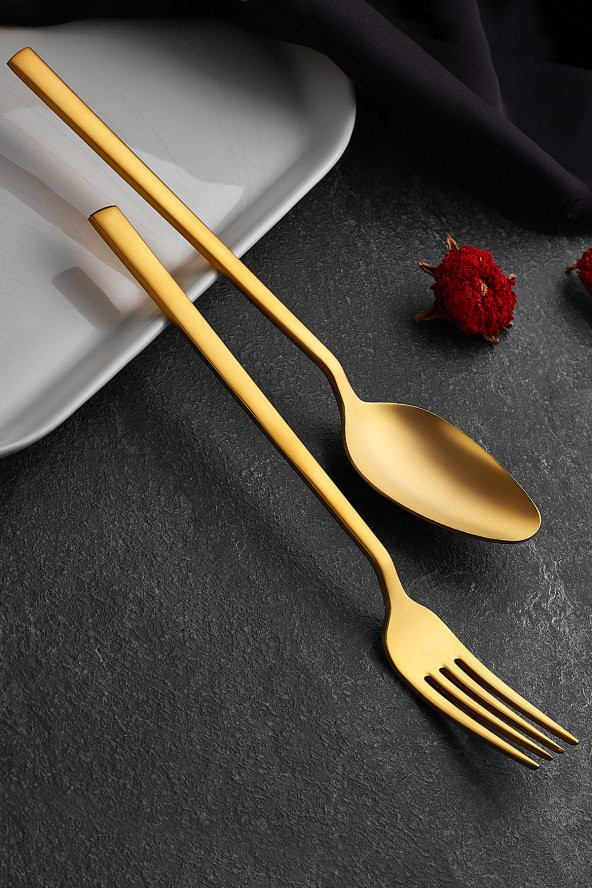 Klas Titanyum Mat Gold 30 Parça Çatal Kaşık Takımı 18/10 Paslanmaz Çelik ürün görseli 1