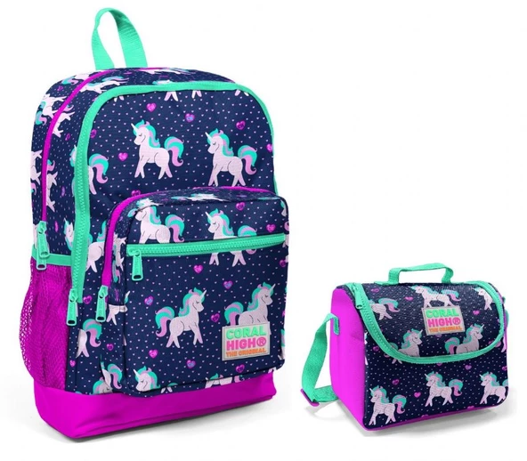 Coral High Mor Unicorn Kız Çocuk İlkokul Çantası ve Beslenme Seti ürün görseli 1