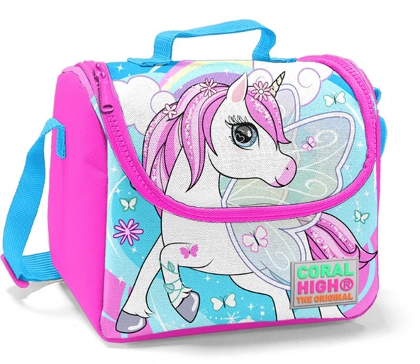 Coral High Pembe-Mavi Unicorn Baskılı Termoslu Beslenme Çantası - Kız Çocuk ürün görseli 1