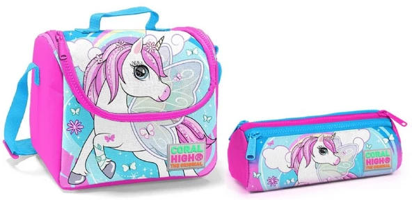 Coral High Mavi Unicorn Kız Çocuk Beslenme Çantası ve Kalemlik Seti - Thermo ürün görseli 1