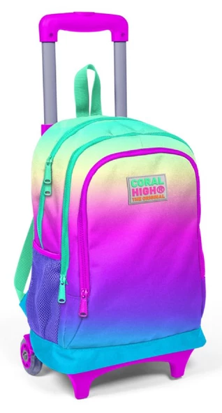 Coral High Pembe-Yeşil-Mavi Işıklı Tekerlekli Çekçek Okul Çantası - Kız Çocuk ürün görseli 1