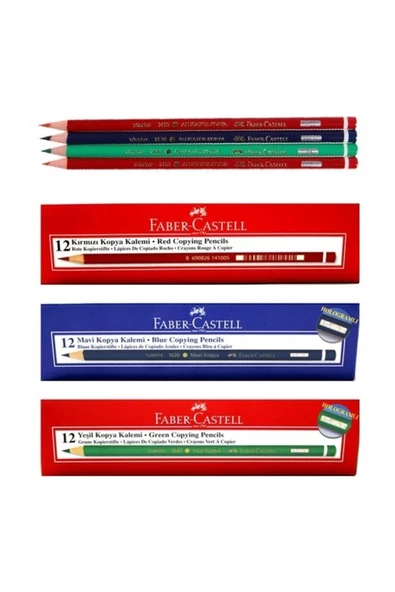 Faber Castell Kırmızı 12'li Yeşil 12'li Mavi 12'li Kopya Kalemi Seti ürün görseli 1