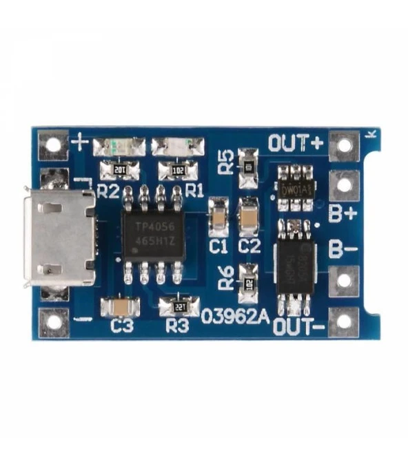 TP4056 Korumalı 1A Lipo - Li Ion Pil Şarj Devresi 3,7V Micro USB Girişli ürün görseli 1