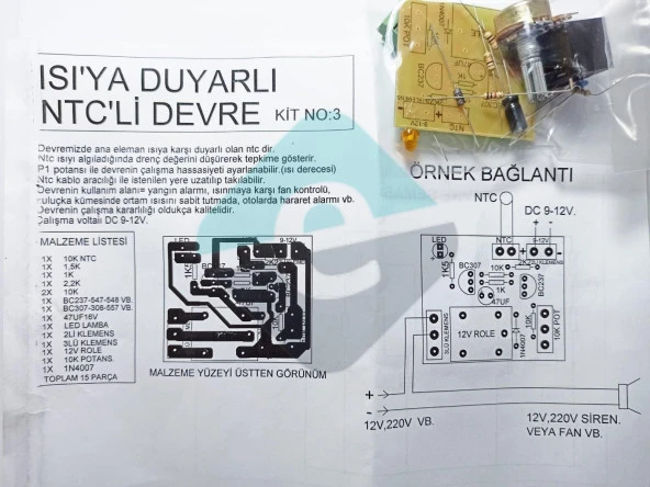 Röleli Isı Sensörü Demonte Kit Kendin Yap (NTC Devresi) ürün görseli 1