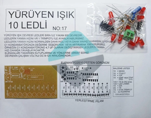 Yürüyen Işık Devresi 10 Ledli Demonte Kit Kendin Yap ürün görseli 1