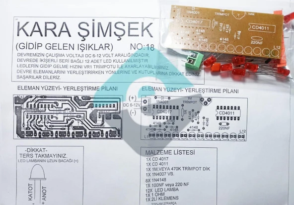 Kara Şimşek Devresi 12 Ledli Demonte Kit Kendin Yap ürün görseli 1