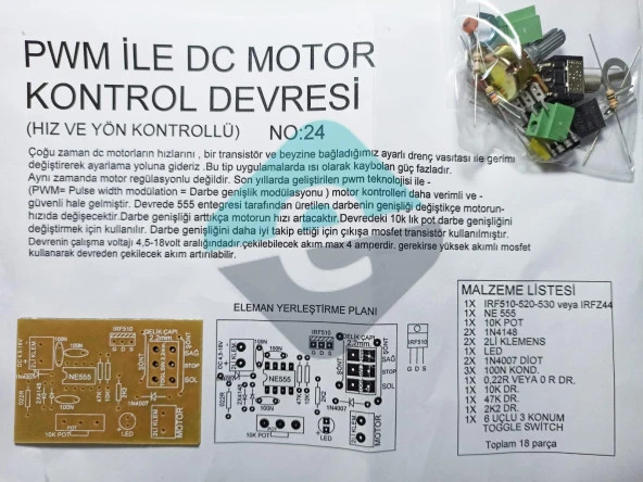 DC Motor Kontrol Devresi 4A (Hız Ve Yön Kontrollü)  Demonte Kit Kendin Yap ürün görseli 1