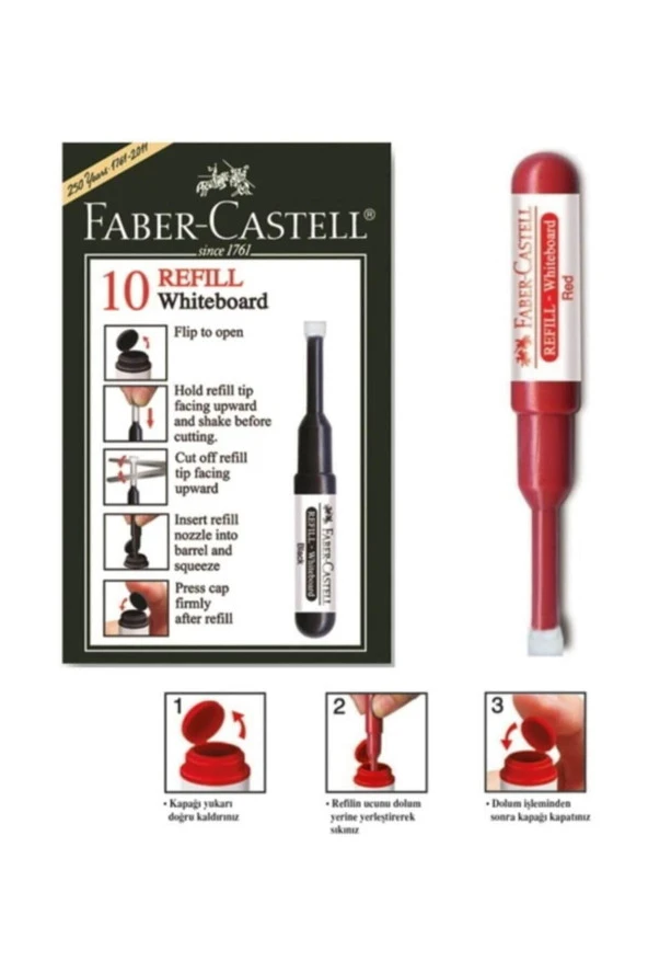 Faber Castell Kırmızı Beyaz Tahta Kalemi Mürekkep Refili Kırmızı (10 Lu Paket) ürün görseli 1