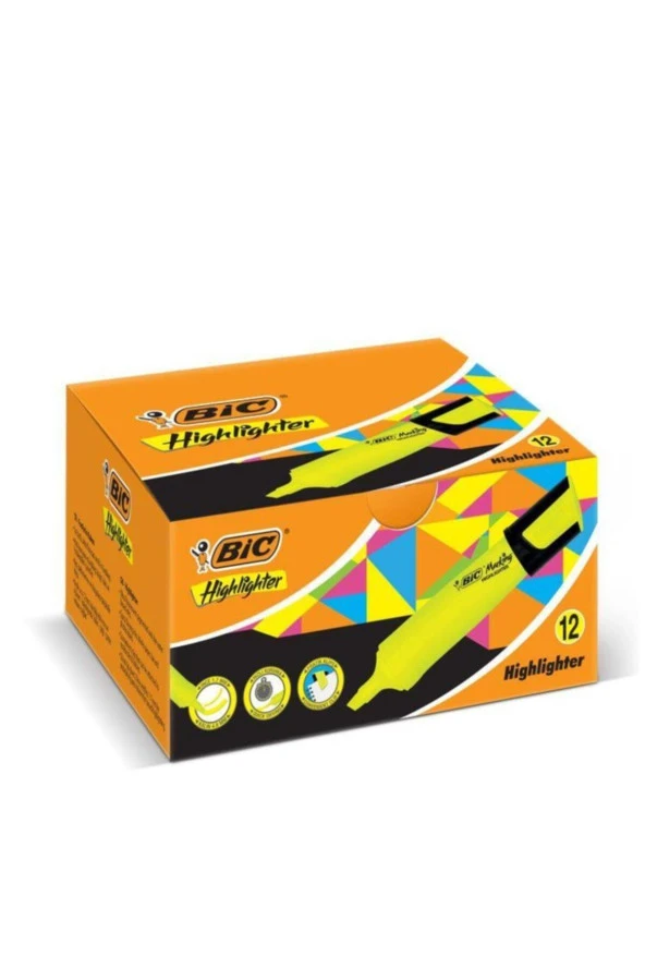 Bic Marking Highlighter Flat Fosforlu Kalem Sarı (12 Li Paket) ürün görseli 1