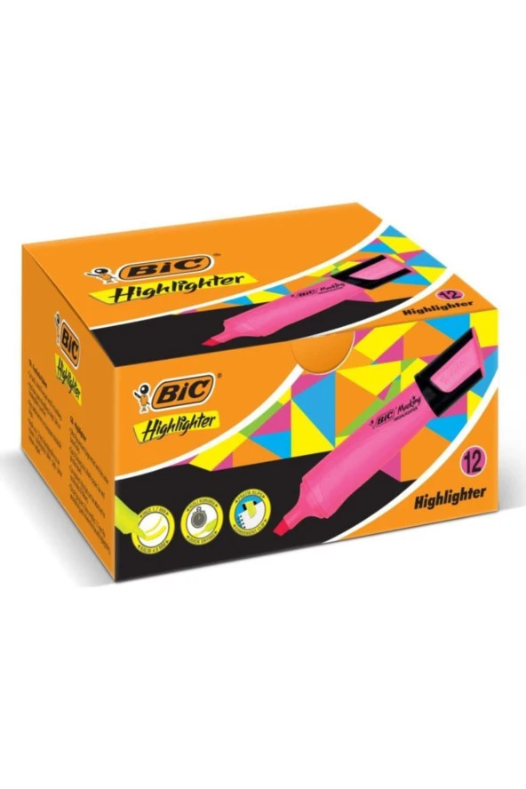 Bic Marking Highlighter Flat Fosforlu Kalem Pembe (12 Li Paket) ürün görseli 1