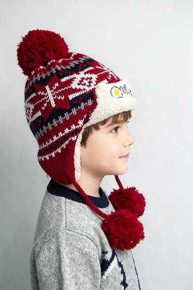 Bay Şapkacı - Jakarlı Unisex Çocuk Pilot Bere 1146 Kırmızı ürün görseli 1