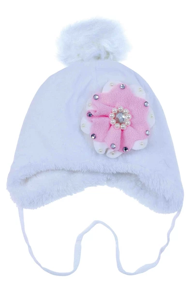 İçi Peluş Kız Çocuk Pembe Bere  Beyaz 4845 ürün görseli 1
