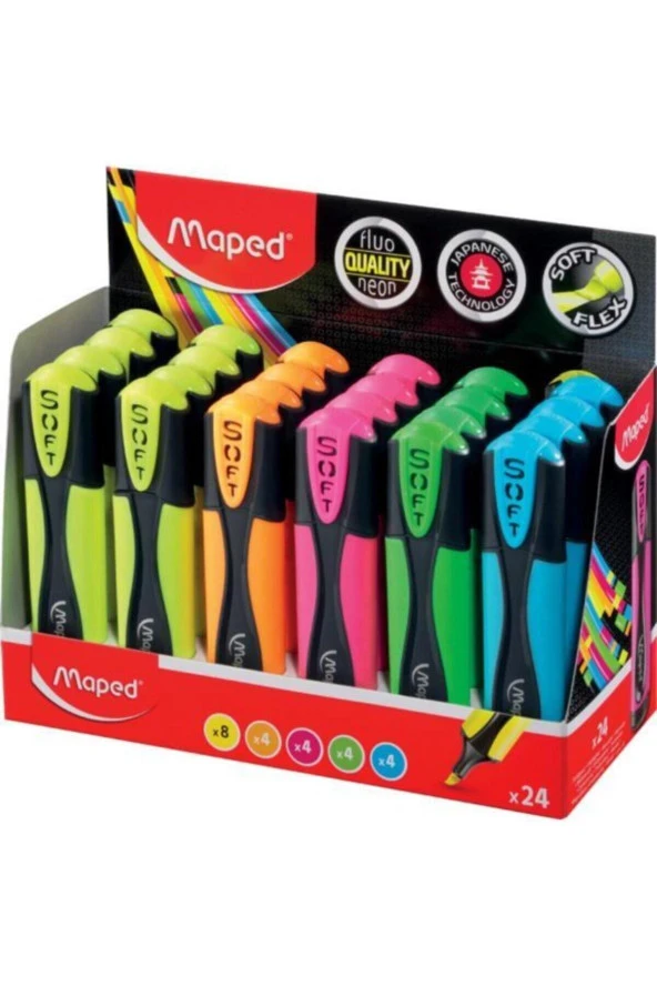 Maped Fosforlu Kalem Ultra Yumuşak Uç Karışık Fosforlu İşaret Kalemi (24 Lü Paket) ürün görseli 1