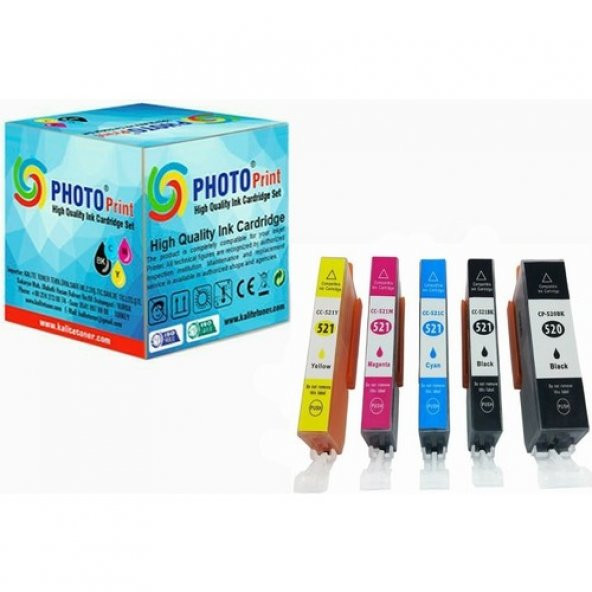 Photo Print Pixma MP550 PGI-520XL / Clı -521XL 5 Renk Muadil Kartuş Seti 500 Sayfa ürün görseli 1