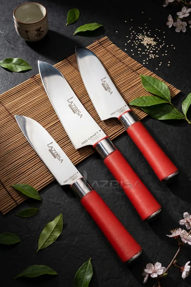 Lazbisa Red Craft Serisi Mutfak Bıçak Seti Et Ekmek Şef Sebze Börek Bıçağı 3 Lü Set (MFT-8476) ürün görseli 1
