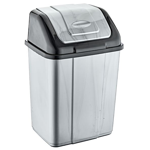 Plastik Sallanır Kapak Çöp Kovası Kutusu -Gri Gövde / Siyah Kapak - 35 Litre - 53 x 35 x 28 Cm. ürün görseli 1