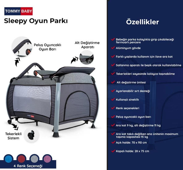 TommyBaby Sleepy Oyun Parkı Park Yatak Beşik 70x110 ürün görseli 1