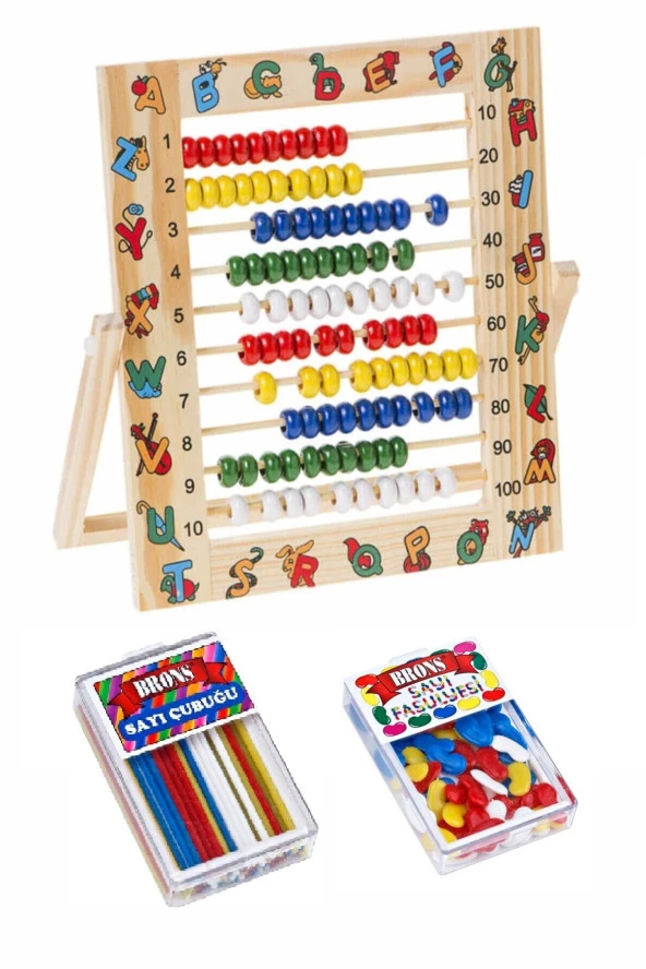 Ahşap Abaküs Desenli 24x21cm ve Sayı Fasulyesi ve Çubuğu Set 1 Paket ürün görseli 1