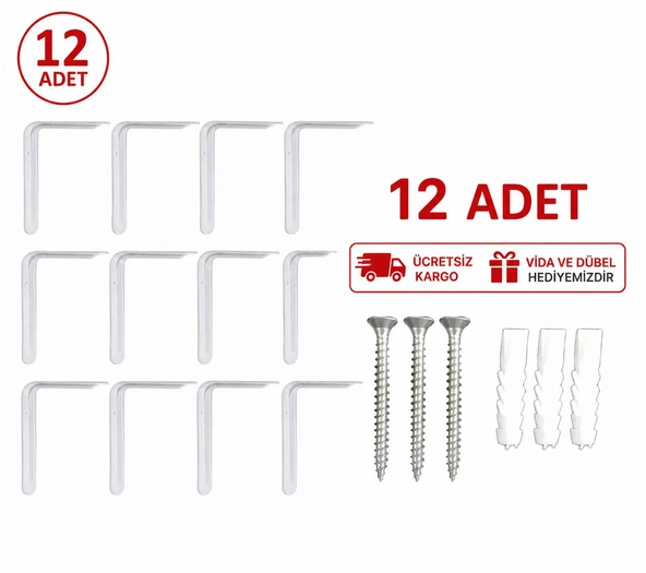 12 Adet Raf Altı Ayak, Raf Tutucu - Raf Altı Kol  10x13 cm ürün görseli 1
