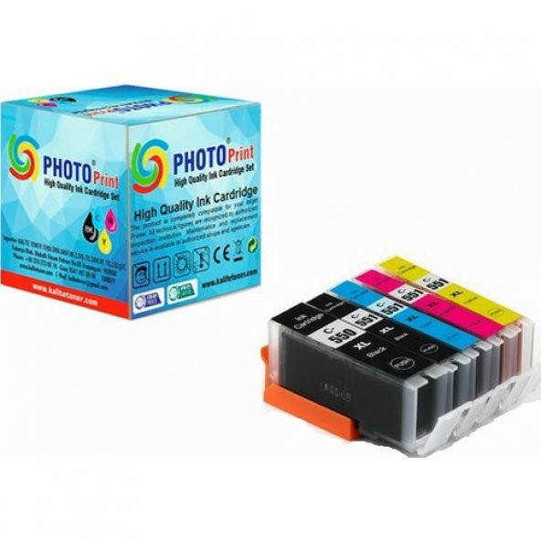 Photo Print Pixma MG6650 PGI-550XL CLI-551XL Chipli Muadil Kartuş Seti ürün görseli 1