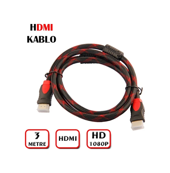 3 Metre Kaliteli Örgülü Hdmi Kablo 3 Mt Hdmi Kablo ürün görseli 1