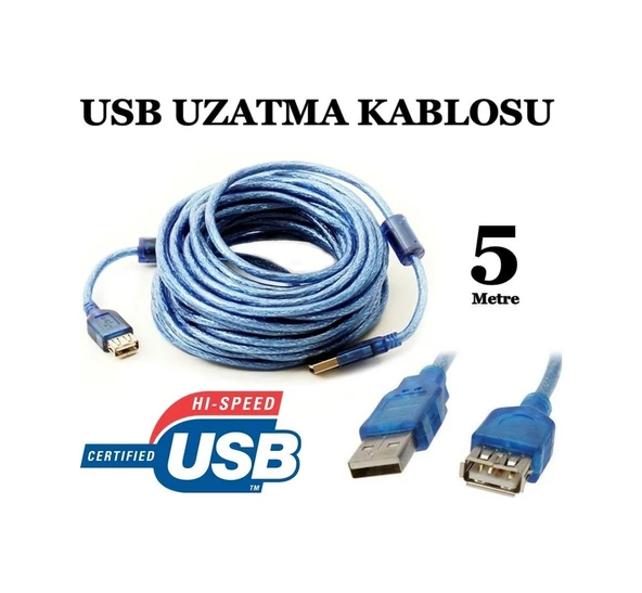 5 Metre Usb 2.0 Uzatma Kablosu Mavi Filtreli ürün görseli 1