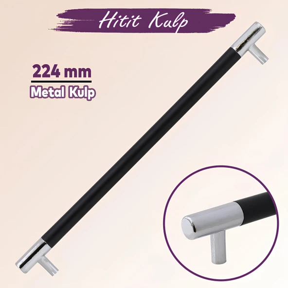 Hitit Mobilya Mutfak Dolap Dolabı Çekmece Kulpu Kulbu Krom-Mat Siyah Metal Kulpları (224 MM-22.4 CM) ürün görseli 1