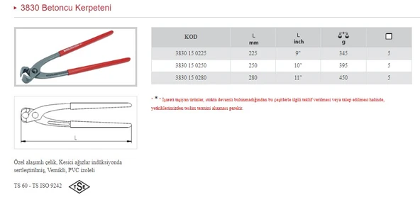 İZELTAŞ 280 MM BETONCU KERPETENİ 3830 15 0280 ürün görseli 1