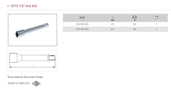İZELTAŞ 1/2 125 MM ARA KOL 1513 06 4125 ürün görseli 1