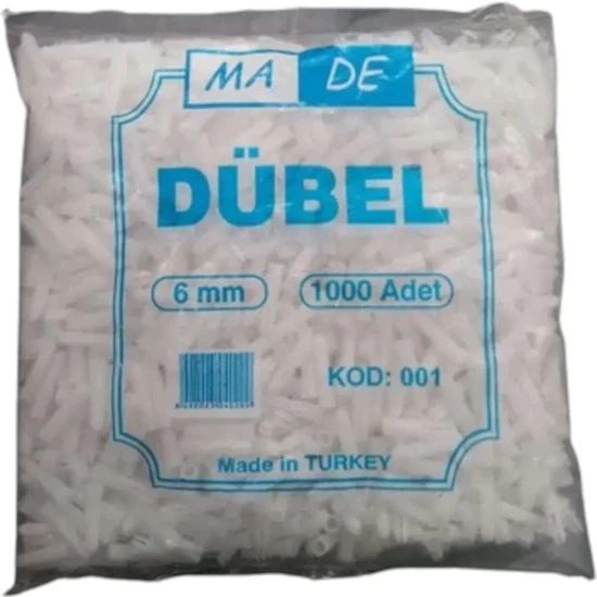6 MM 1000Lİ PAKET STANDART BEYAZ DÜBEL MADE KOD:001 ürün görseli 1