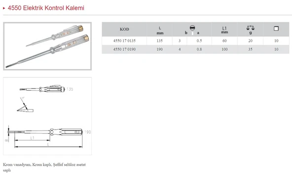 İZELTAŞ 135 MM KONTROL KALEMİ - DÜZ UÇLU 4550 17 0135 ürün görseli 1