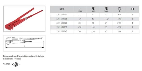 İZELTAŞ 1.1/2" MAŞALI BORU ANAHTARI 2201 10 0015 ürün görseli 1