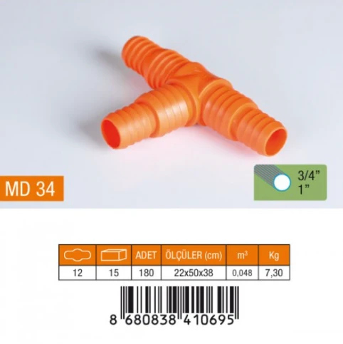 3/4-1" T HORTUM EKİ PLASTİK MD34 ürün görseli 1