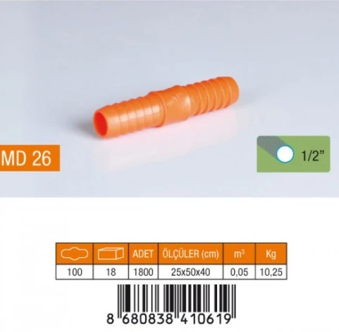 1/2 HORTUM EKİ PLASTİK MD26 ürün görseli 1