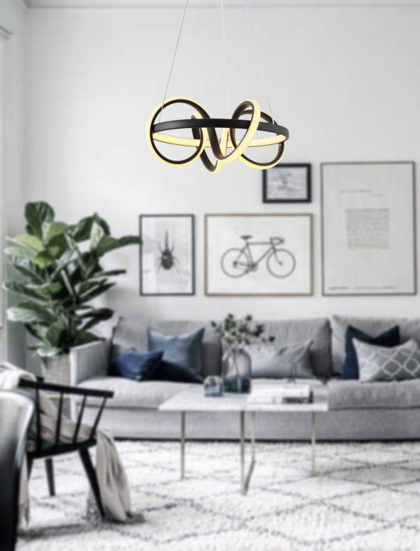 TT Aydınlatma TT003-SY  Sarmal Modeli Mat Siyah Led Avize ürün görseli 1