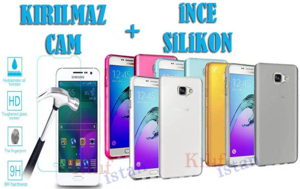 Samsung Galaxy A5 2016 Kılıf Şeffaf Silikon Kılıf + Kırılmaz Cam ürün görseli 1