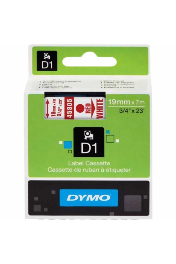 Dymo D1 Şerit Standart 19 MMx7 Metre Beyaz Üzerine Kırmızı Şerit Etiket ürün görseli 1