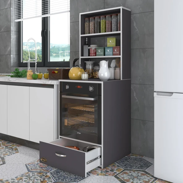 Kenzlife ankastre fırın dolabı aybirgen gri 165*60*56 mutfak çekmeceli ürün görseli 1