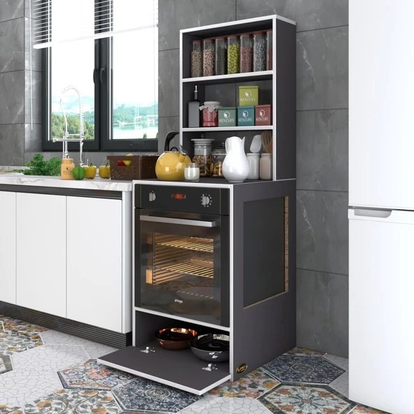 Kenzlife ankastre fırın dolabı hümeyra gri 165*60*56 mutfak kapaklı ürün görseli 1